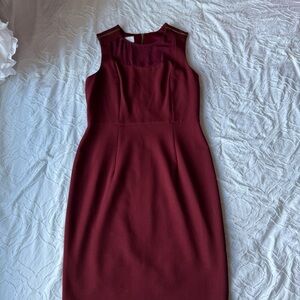 Donna Morgan Rich Burgundy Midi Dress Gold Zipper Detail and Mesh Neckline